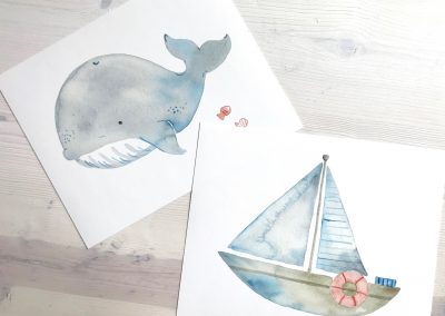 Whale and Sailboat Watercolor Set